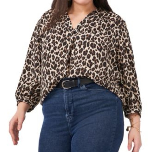 Vince Camuto - Plus Size Elegant V-Neck Leopard Print Blouse - Size Large - NWT - Picture 1 of 5